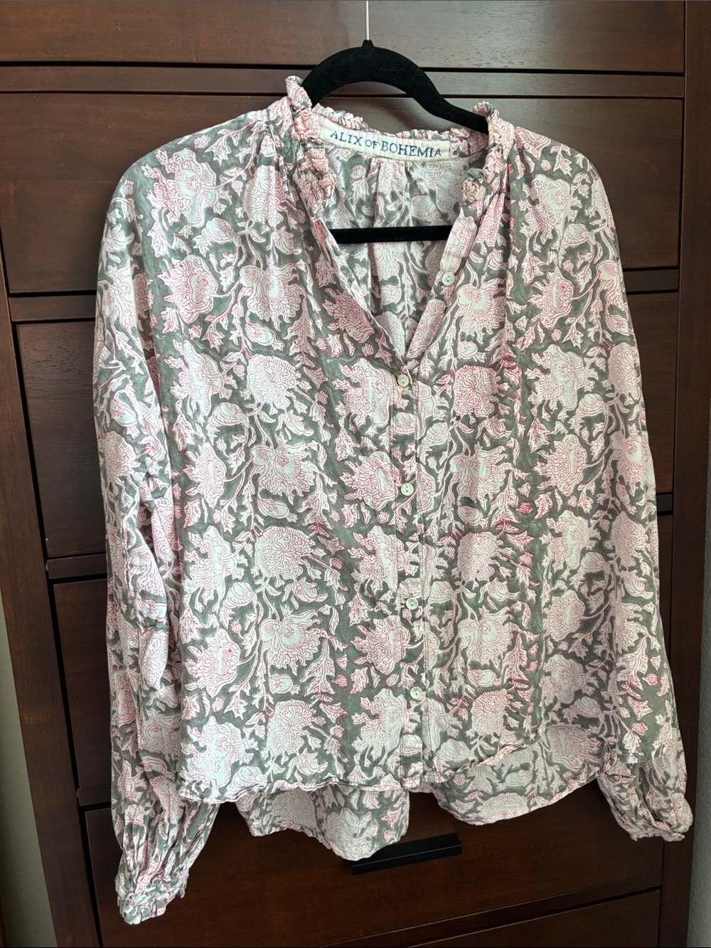 Alice of Bohemia pink gray floral blouse large